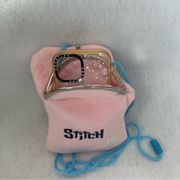 STITCH Small Pink Plush Kiss Lock Necklace Pouch Scrump Disney Japan - Picture 6 of 13